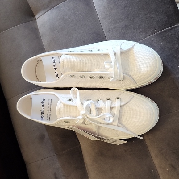 Superga 2790 PLATFORM LETTERING Women's canvas sneakers size 7 - WHITE -NWT - Picture 6 of 7
